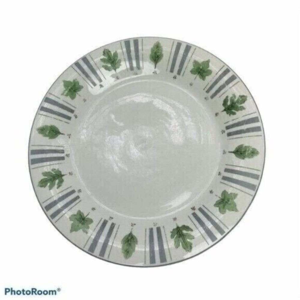 Damon Wood Stoneware Dinner Plate WSP Ivy Green Blue Line Leaf Oak Maple 10.5”